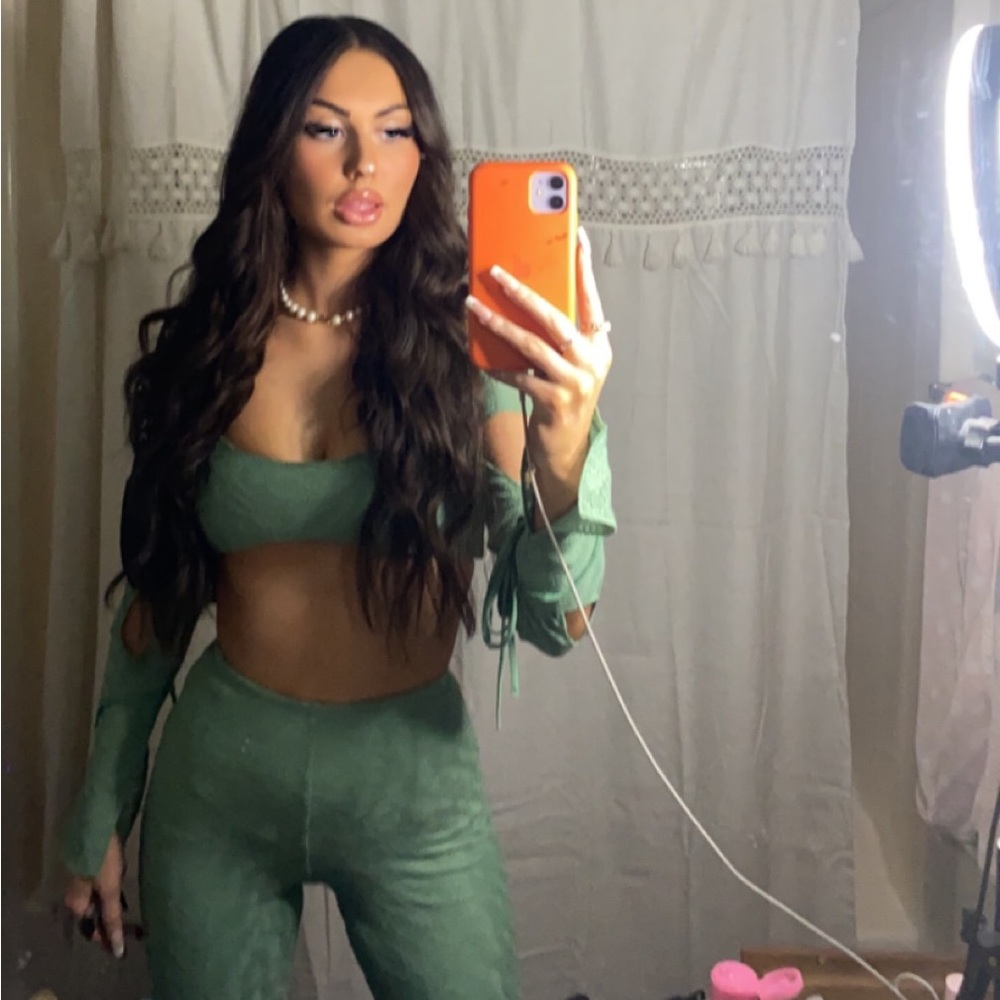 Oh polly lace up back trousers & cut out crop top
